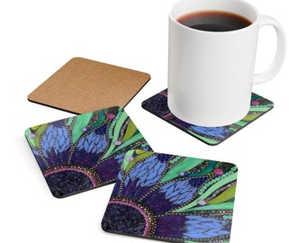 Corkwood Coaster Set Purple Green Flow