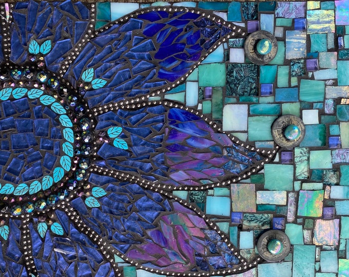 Mosaic Wall Art Flower Power Teal Blue Purple 9 X 12 Etsy