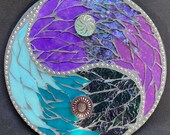 Mosaic Wall Art Purple Teal Yin Yang 8 in Round