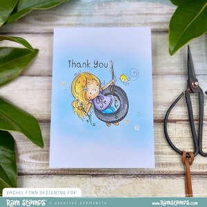 Sweet girl on swing thank you card