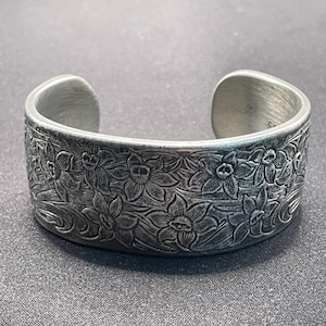 Vintage Salisbury Pewter Cuff Bracelet, March Flower Design