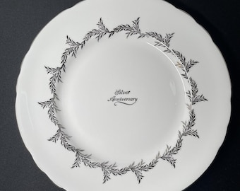 Plato de plata de aniversario de porcelana fina Royal Tuscan de MCM de la década de 1960, fabricado en Inglaterra.