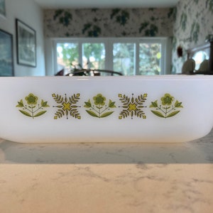 Anchor Hocking Fire King Loaf Pan Meadow Green Pattern