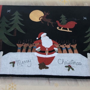 Runaway Rudolph pattern by Nutmeg Hare, 17&quot; x 24&quot; wool table mat, #65