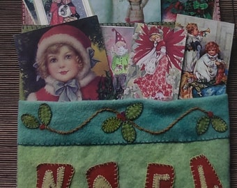 Christmas Card Pockets pattern by Reets Rags to Stitches,  20" x 13-1/2" Christmas card holder, RR119