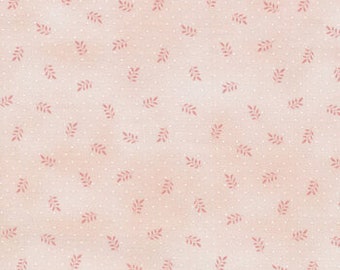 Può includere: Un tessuto rosa senza cuciture con un motivo a pois bianchi e un motivo sparso di piccole foglie rosa.