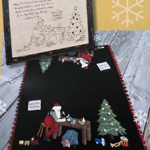 North Pole Workshop pattern by Nutmeg Hare, 21-1/2&quot; x 23&quot; wool table mat and a 13&quot; x 18-1/2&quot; stitchery, #50