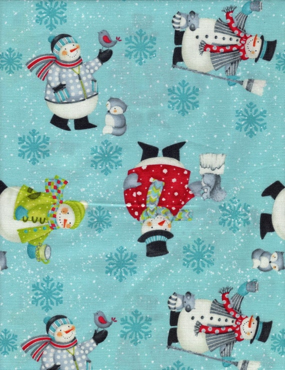 Snowflake Christmas Cotton Fabric Aqua Blue Wilmington All Bundled Up ~ Yard