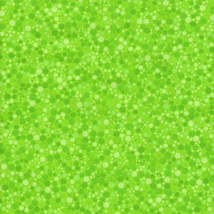 May include: A green fabric with a repeating pattern of small white and green circles and hexagons.