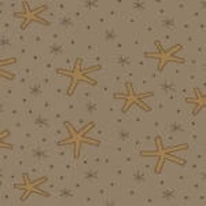 May include: A seamless pattern featuring a repeating design of brown stars and five-pointed stars on a light brown background.