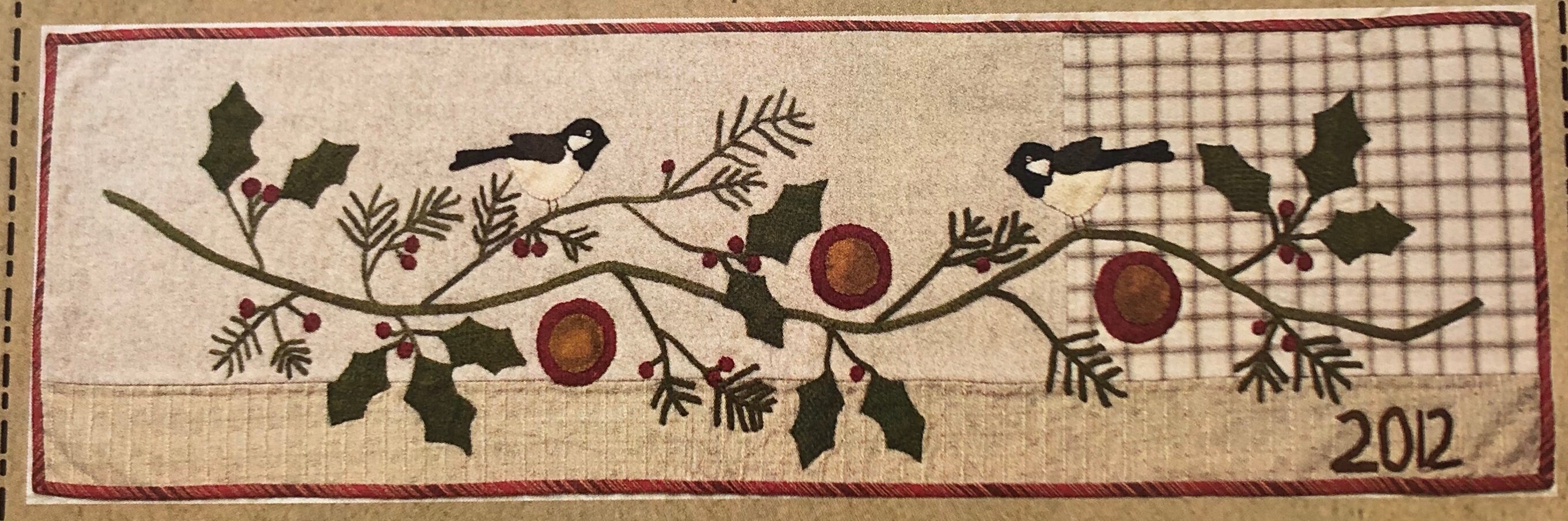 Wool Applique Pattern Kit Embroidery “Jacobean Autumn” table runner candle  mat primitive dyed wool fabric