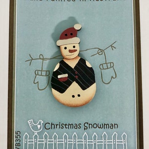 Christmas Snowman Handpainted Wooden Button by Lynette Anderson Designs, YB355