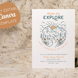 Editable Canva Born to Explore Baby Shower Invitation In Person | Nature National Park Themed Baby Shower | Instant Download and Print