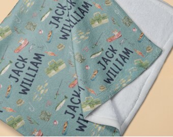 Custom Fishing Themed Baby Blanket - Personalized Baby Gift | Unique Fishing & Nature Themed Blanket in Baby and Large Sizes