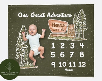 Custom Name National Park Milestone Blanket - Personalized Baby Shower Gift | Unique National Park Themed Baby Blanket or Large Throw