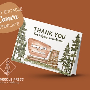 Edytowalna karta Canva National Park Baby Shower z podziękowaniami | Baby Shower z motywem natury | Baby Shower natychmiastowe pobranie i wydrukowanie dla Canva
