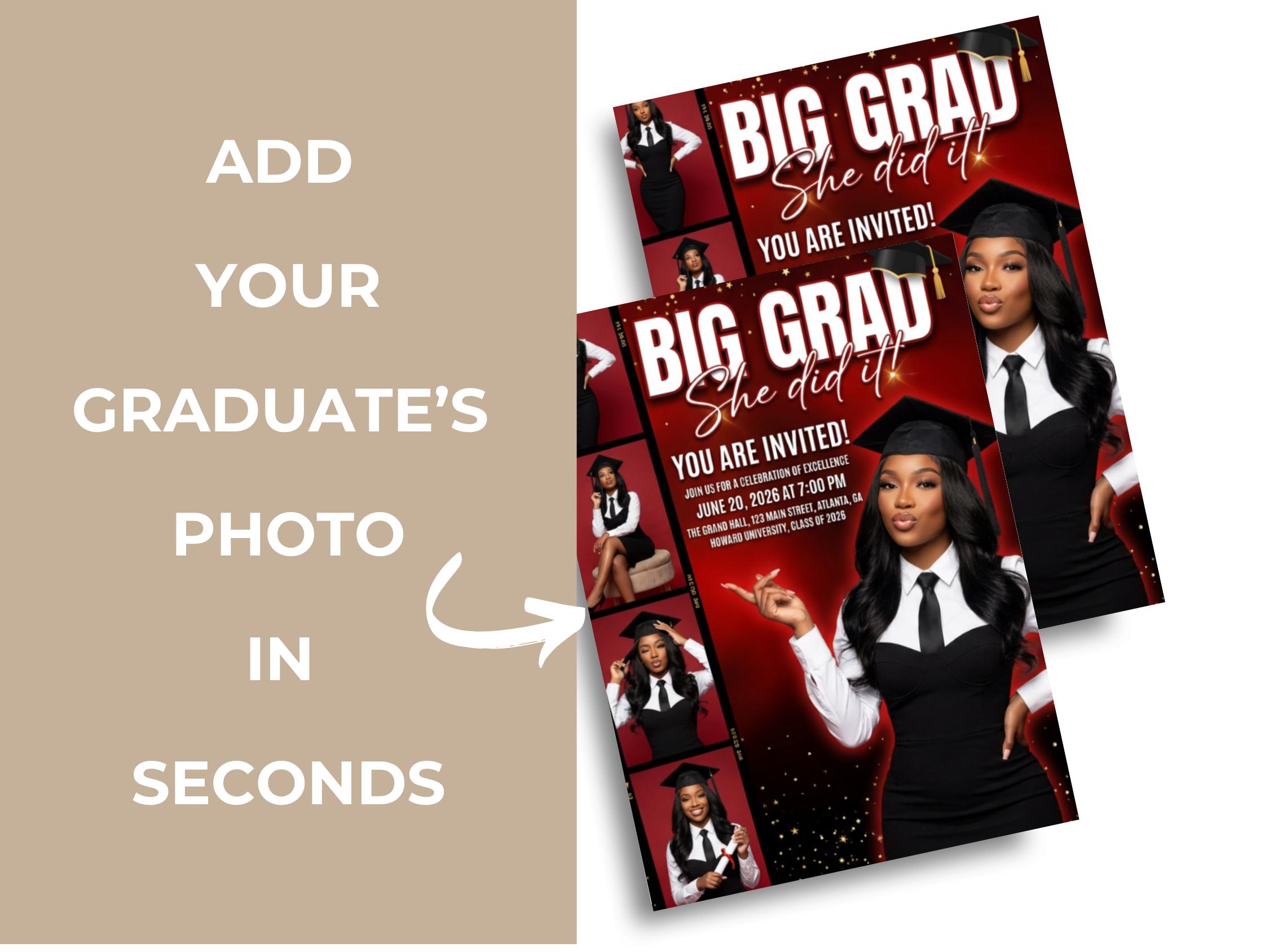 Grad Card Front Layout Grad Party Invite, Bold Red Film Photo Strip Layout Card, 2026 ...