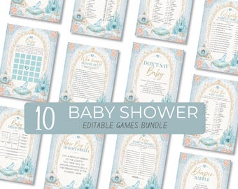 Cinderella Baby Shower Games Bundle, Princess Party Printables (Digital Download)