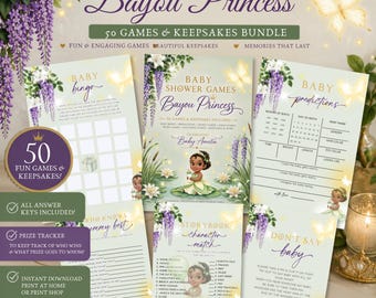 Bayou Princess Baby Shower Games Bundle, Princess Baby Shower Activities, Storybook Theme Shower Games, Editable Canva Template, 50 Pack