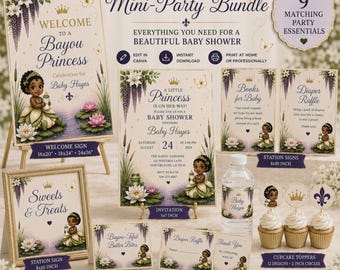 Bayou Princess Mini Party Bundle, Royal Southern Baby Shower Decorations, Printable Party Pack, Invitation, Games, Welcome Sign, Table Decor