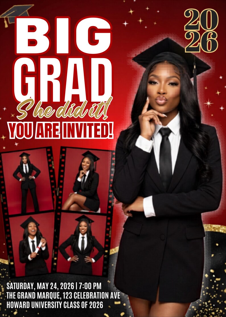 Promotional Grad Big Grad Invitation | Red Urban Flyer, Bold Photo Collage Graduation ...