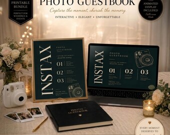 Wedding Photo Guestbook Instructions Sign, Animated Instax Mini Instructions, Canva Editable Bundle (Digital Download)