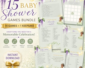Princess Tiana Baby Shower Games Bundle, Bayou-Inspired Editorial Collection, Princess Party Games Printables, Canva Editable Template