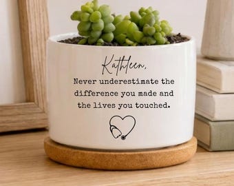 gift for nurse, retirement gift for nurse, personalized flower pot, custom succulent planter, nurse appreciation, farewell coworker gift