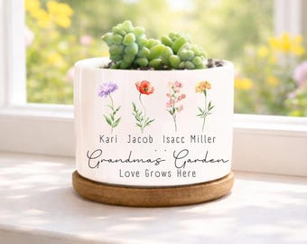 Grandma’s Garden Love Grows Here Planter, Personalized Grandma Gift, Mother’s Day Gift for Grandma, Custom Flower Pot with Grandkids' Names