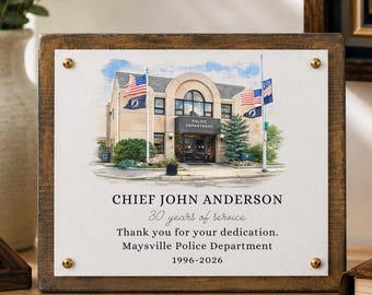Police Retirement Gift, Custom Police Station Watercolor Canvas, Personalized Officer Retirement Gift, Law Enforcement Keepsake