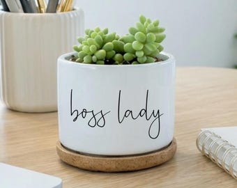 Boss Lady Gift, Personalized Boss Gift for Women, Female Boss Appreciation Gift, Custom Succulent Planter, Gift for Manager, Office Gift
