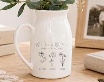 Grandma’s Garden Vase – Vase with Grandkids Names – For Grandma from Grandkids – Mother’s Day Gift – Where Love Blooms