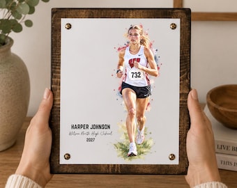 Cross Country Senior Night Gift, Custom Runner Watercolor Portrait, Personalized XC Gift, High School Senior Running Keepsake