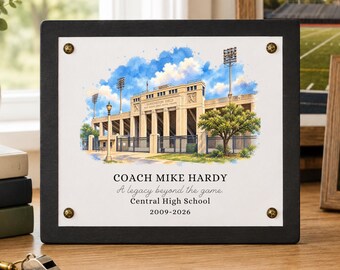 Coach Retirement Gift, Custom Stadium Watercolor, Personalized Retiring Coach Gift, Coach Appreciation Gift, Years of Service Gift