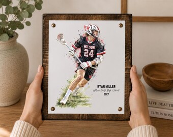Lacrosse Senior Night Gift, Custom Lacrosse Watercolor Portrait, Personalized Lacrosse Player Gift, Senior Keepsake