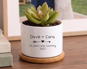 10 Year Anniversary Gift, Personalized 10th Anniversary Gift for Wife, Husband or Couple, Custom Anniversary Planter