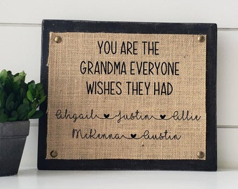 Personalized Gift For Grandma, Grandkids Names Sign, Personalized Sign for Grandma, Mother's Day Gift, Wood and Burlap