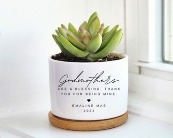 Gift for Godmother, Godmother Gift, Personalized Planter, Live Succulent, Custom Plant Pot, Godmother Planter, Mother's Day Gift