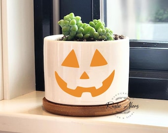Pot de fleur visage citrouille, jardinière d'Halloween, cadeau d'Halloween, décoration d'Halloween, jardinière citrouille d'Halloween, joli visage de citrouille