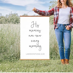 His Mercies Are New Every Morning, Lamentations 3:23, Canvas Wall Art, Bible Verse Wall Art, Christian Wall Art, Scripture Sign