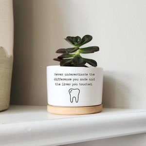Geschenk für den Ruhestand, Geschenk für Zahnarzt, Dankeschön-Geschenk, Sukkulenten-Übertopf, individueller Blumentopf, personalisierter Keramik-Übertopf