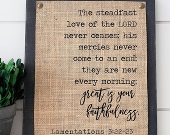 Great is thy faithfulness wooden print sign, Bible verse wall art, living room signs