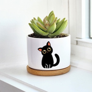 Black Cat Planter, Halloween Cat, Vintage Halloween, Cat Lover, Mini Plant Pot, Halloween Decor, Halloween Planter, Cat Lover