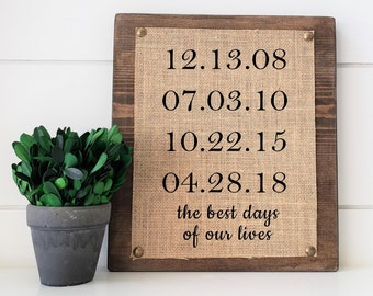 best days of our lives, personalized dates, personalized family sign, gift for wife, gift for her, gallery wall, burlap print