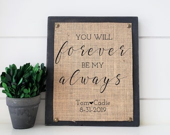 anniversary gift for wife, anniversary gift for husband, you will forever be my always, personalized gift for wife, husband gift, I love you