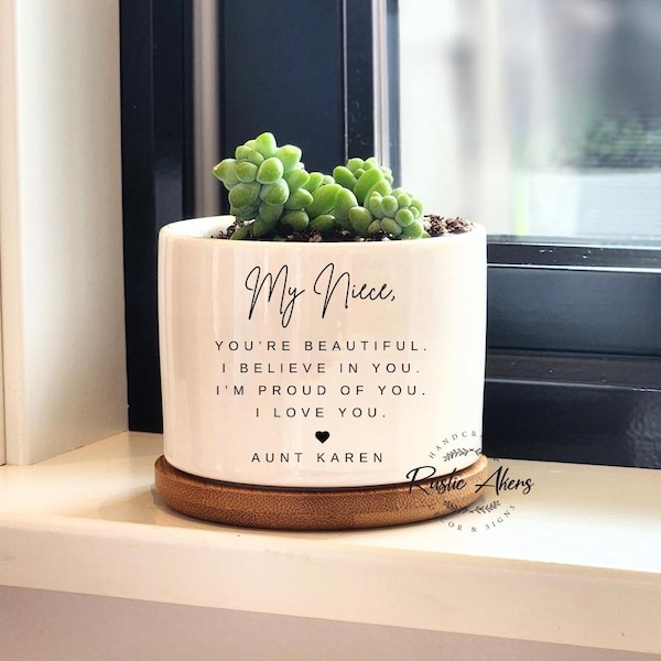 Regalo per nipote dalla zia, regalo personalizzato per nipote, mia nipote, vaso per piante grasse personalizzato, vaso per piante personalizzato, zia e nipote, pianta viva