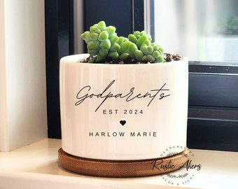 Regalo para padrinos, Maceta personalizada, Regalo personalizado para padrinos, Mini macetero con suculentas, Propuesta de padrino