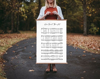 How Great Thou Art, Hymn Wall Art, Scripture Signs, Hanging Canvas, Sheet Music Sign