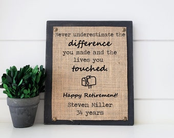 retirement gift for postal worker, retirement gift for delivery man, mailman retirement gift, retirement plaque, personalized retirement
