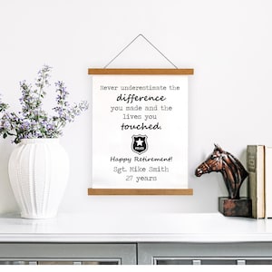 retirement gift for police officer, police officer gift, personalized retirement gift for law enforcement, retirement sign, hanging canvas